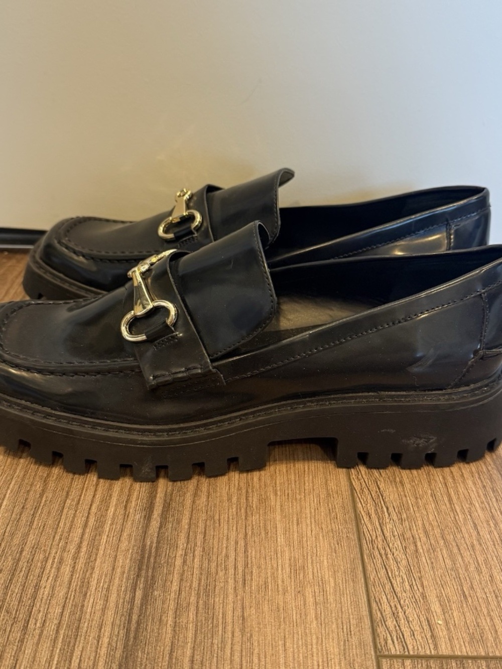 Open Edit Loafer Womens 9M Black Chunky Slip-On Lug Sole Bit Loafer - Picture 3 of 8